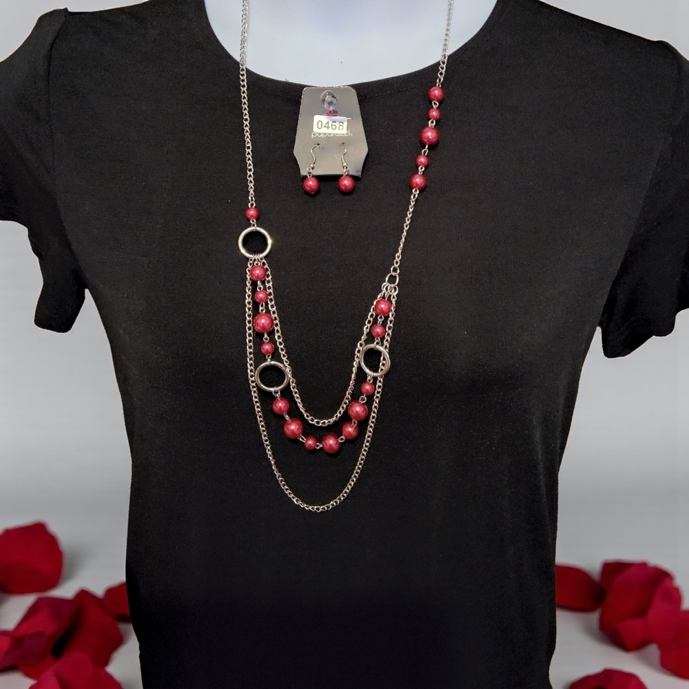 paparazzi Red Multi-Strand Beaded Necklace and Earring Set